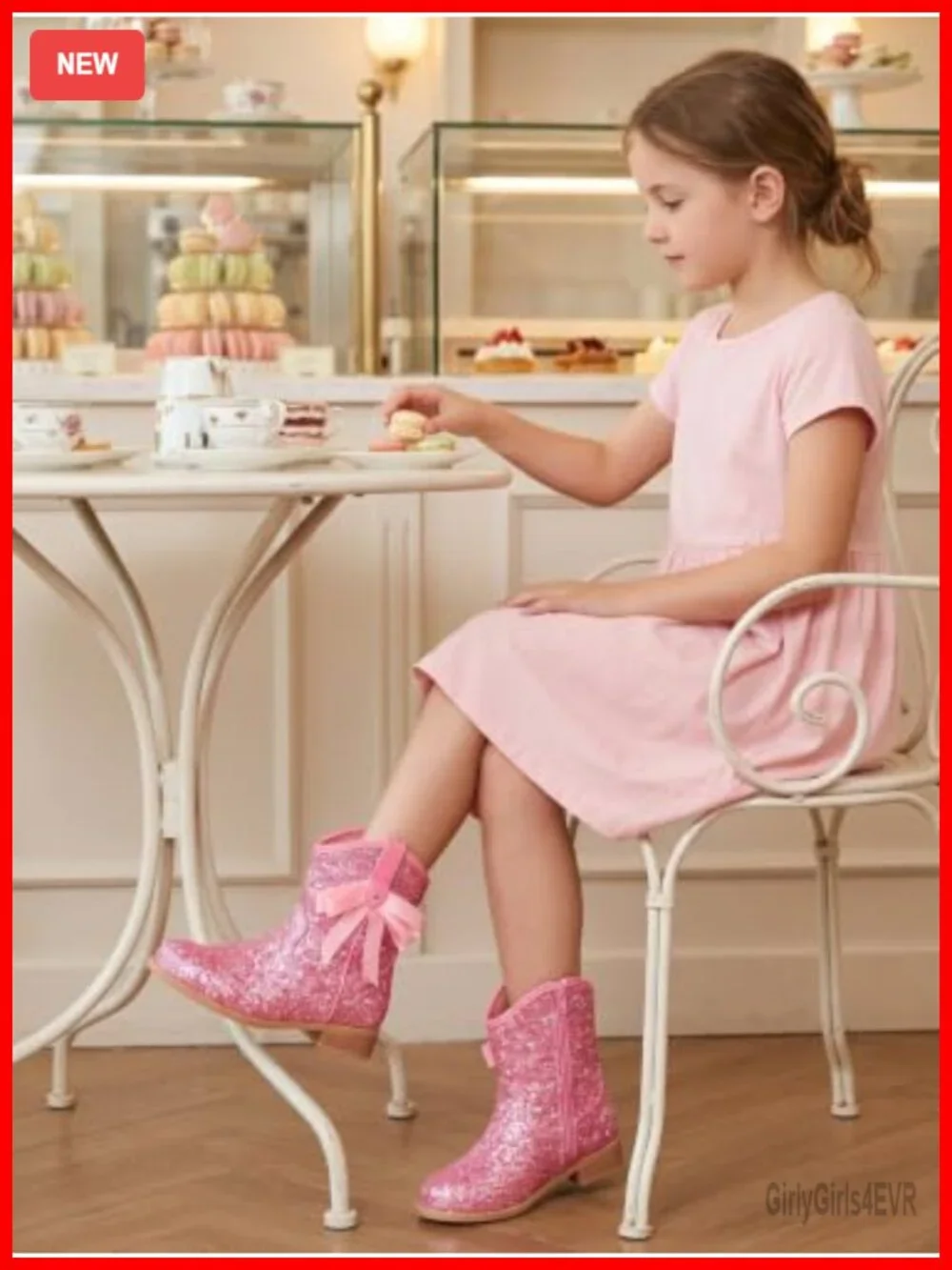 Girls Glitter Cowboy Ankle Booties Low Block Heel Side Zipper Bow Dress Boots